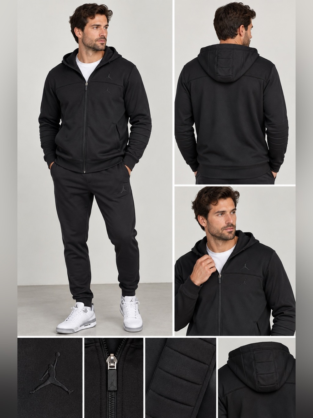 Jordan Full Zip Black Hooded Athletic Jacket Men's Size Medium